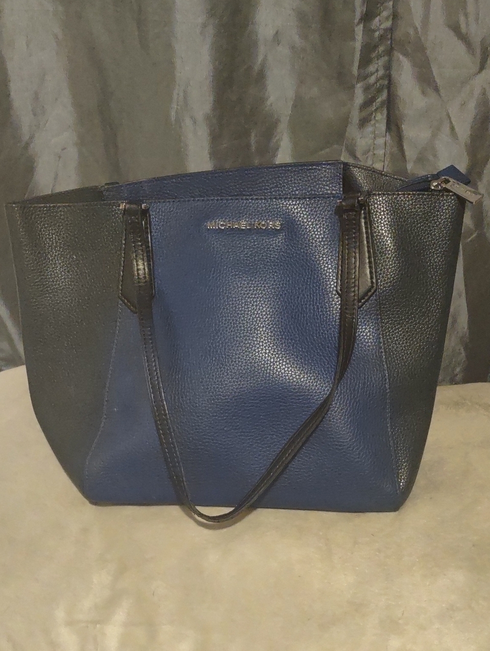 Michael Kors Navy and Black Pebbled Leather Tote